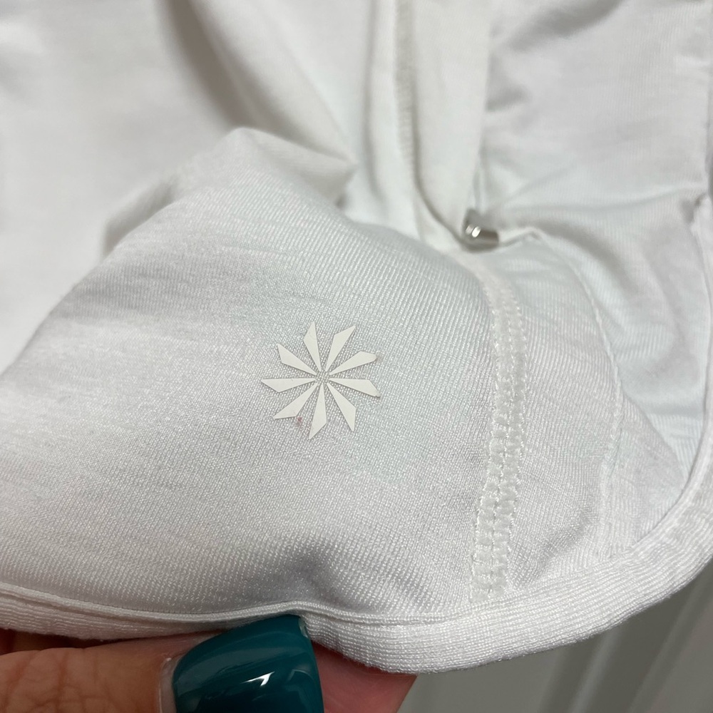 Athleta Large White Performance Knit Hoodie Large Pockets Thumb Holes - Picture 6 of 7